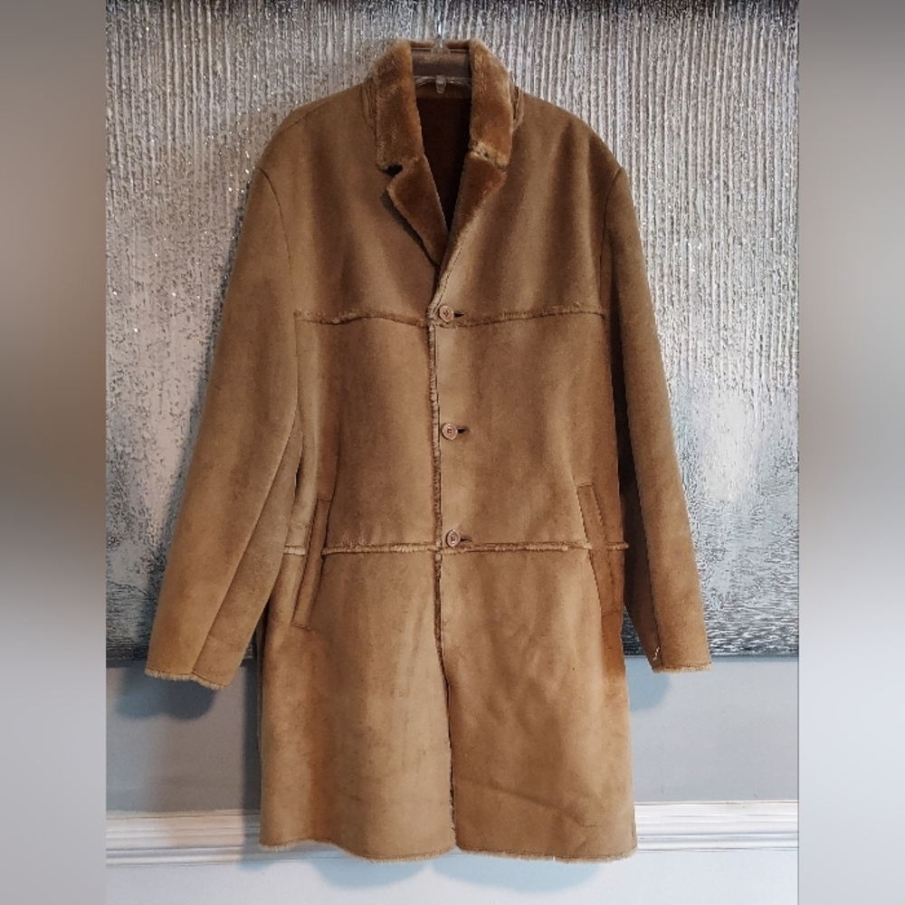 Collezione Suede Leather Oversized Tan Shearling Coat Sz-M